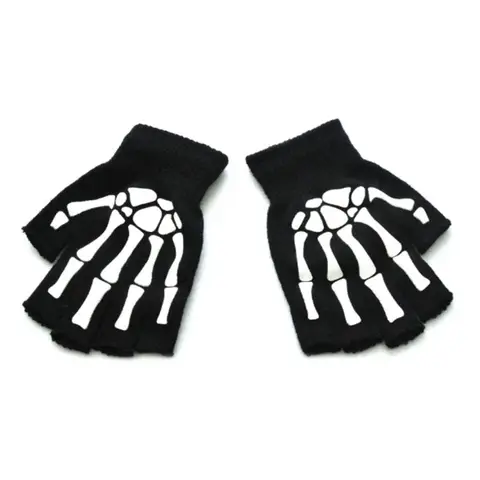 Детские перчатки для косплея на Хэллоуин, со скелетом, черепом, полупальцами, светящиеся зимние варежки без пальцев, Прямая поставка