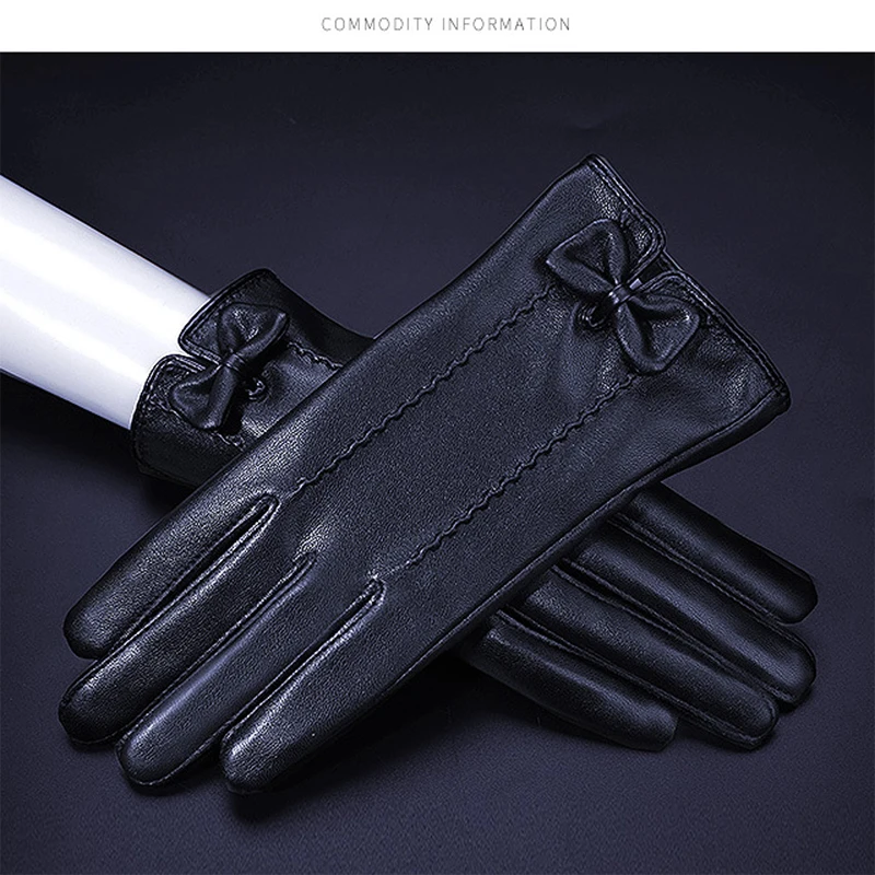 

Зимние теплые женские перчатки, украшенные бантом, кожаные перчатки для сенсорного экрана, мотоцикла, вождения, велоспорта