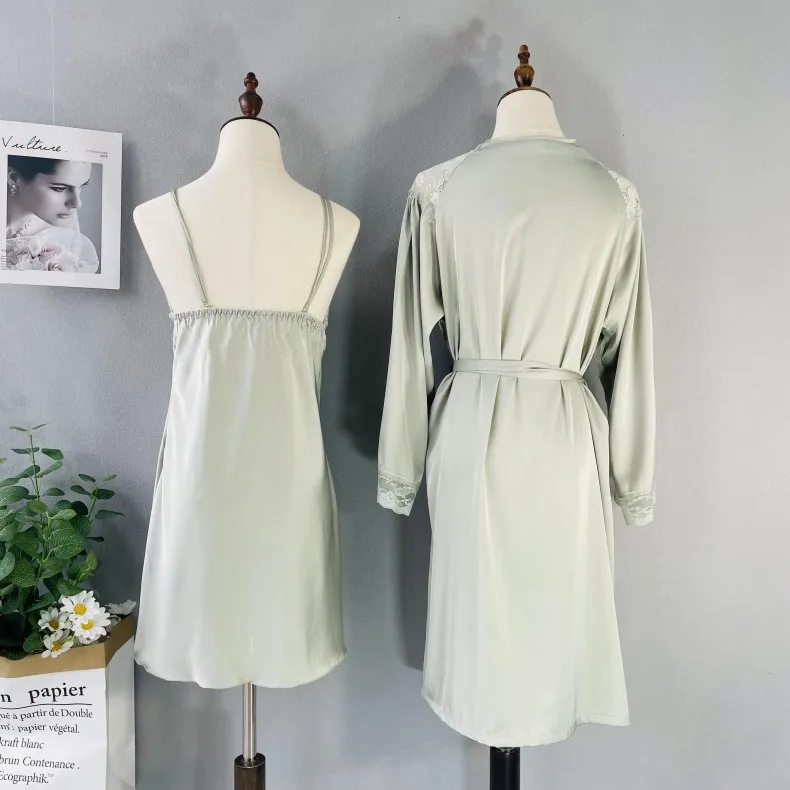 Комплект женский кружевной из 2 предметов пикантный халат с бантом нижнее белье