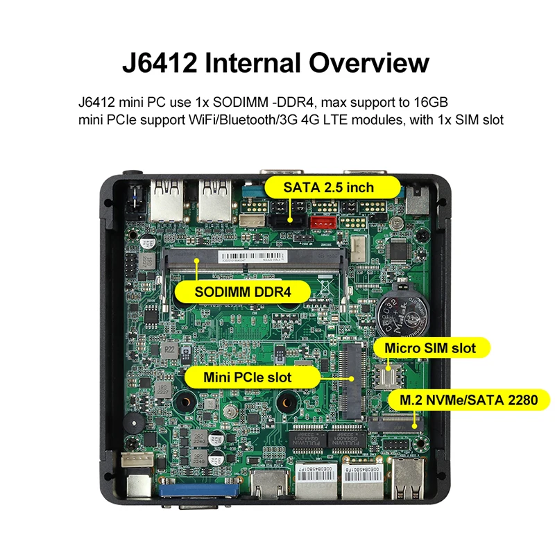 Fanless Mini PC 12th Gen Intel Celeron J6412 DDR4 M.2 SSD 2x GbE LAN RS232 RS485 Support WiFi 4G LTE Windows 10/11 Linux images - 6