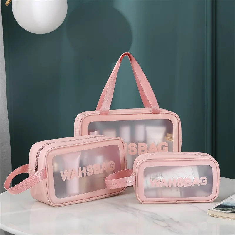 

Transparent PU Waterproof Cosmetic Bag for Women Portable Cosmetic Wash Kit Cases Travel Storage Toiletry Organize Make Up Case