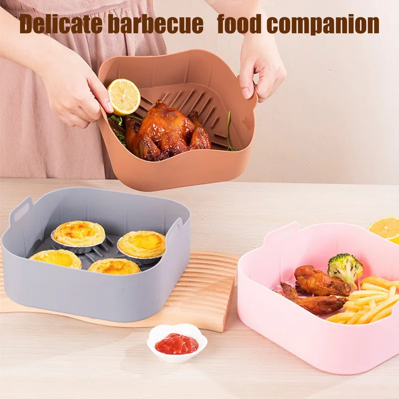 Grey Pink Brown Air Fryer Silicone Baking Tray Reusable Basket Mat Non-Stick Round Microwave Pads Liner Dropshipping