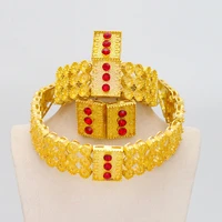 fashion charm large suit ruby gold small square dubai necklace earrings suitable for women girls ethiopian jewelry indian