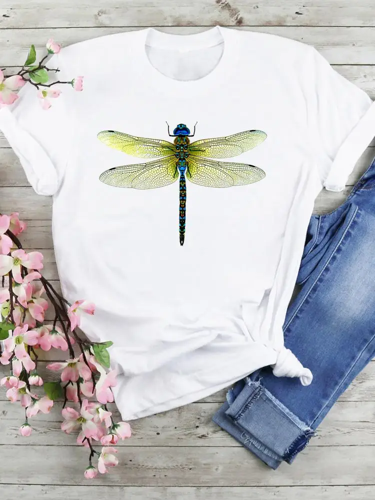 

Tees Ladies Women Dragonfly New 90s Style Short Sleeve Summer Vacation Tops Wear Fashion Cartoon Tshirts Graphic T-Shirt