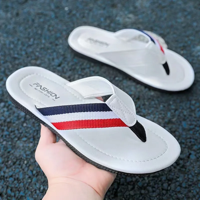 

Topvivi luxury brand leather flip flops men slippers men designer Trend Fashion 2023 summer beach italian white slippers for men
