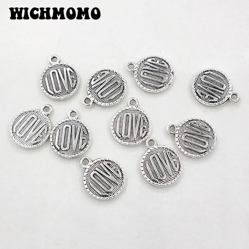 2022 New Fashion 15*18mm 10pieces/bag Zinc Alloy Silver Round Love Charms Pendants DIY Necklace Bracelet Jewelry Accessories