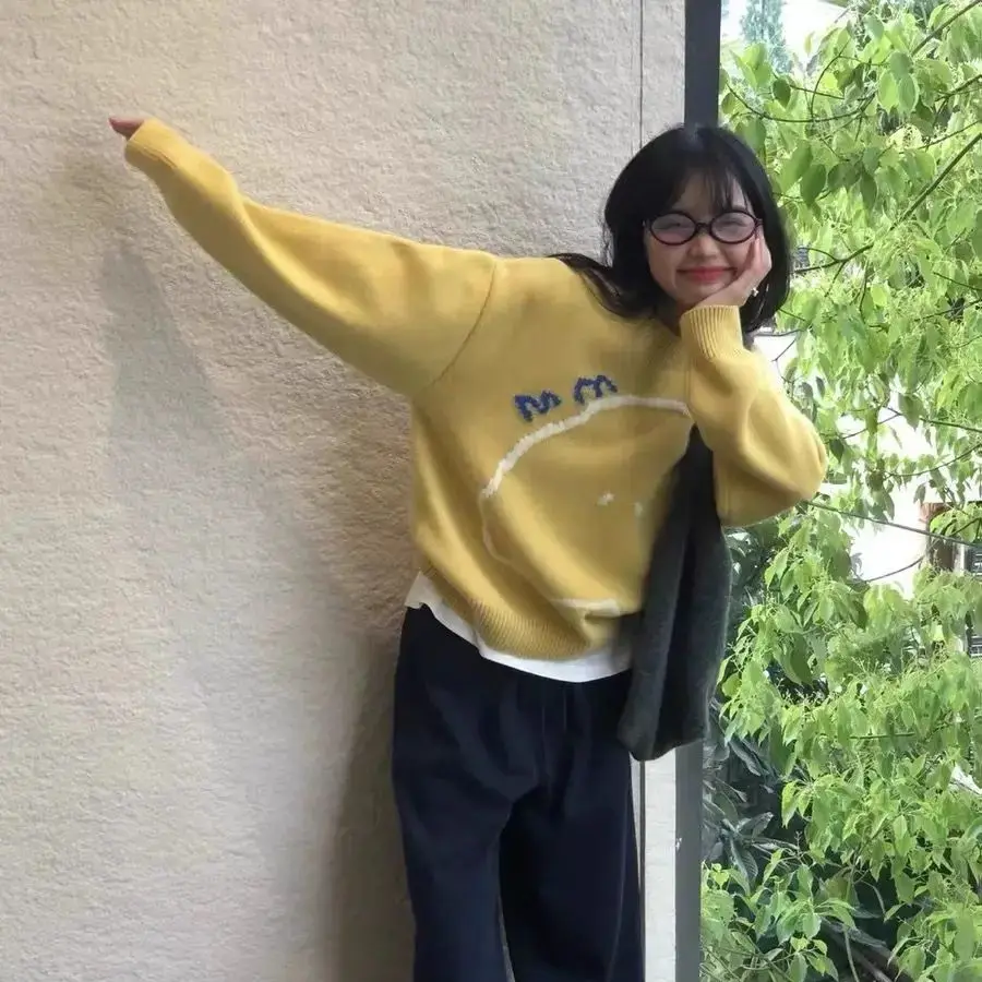 Свободный вязаный свитер мягкий восковой пуловер шерсть осень-зима 2023 женский