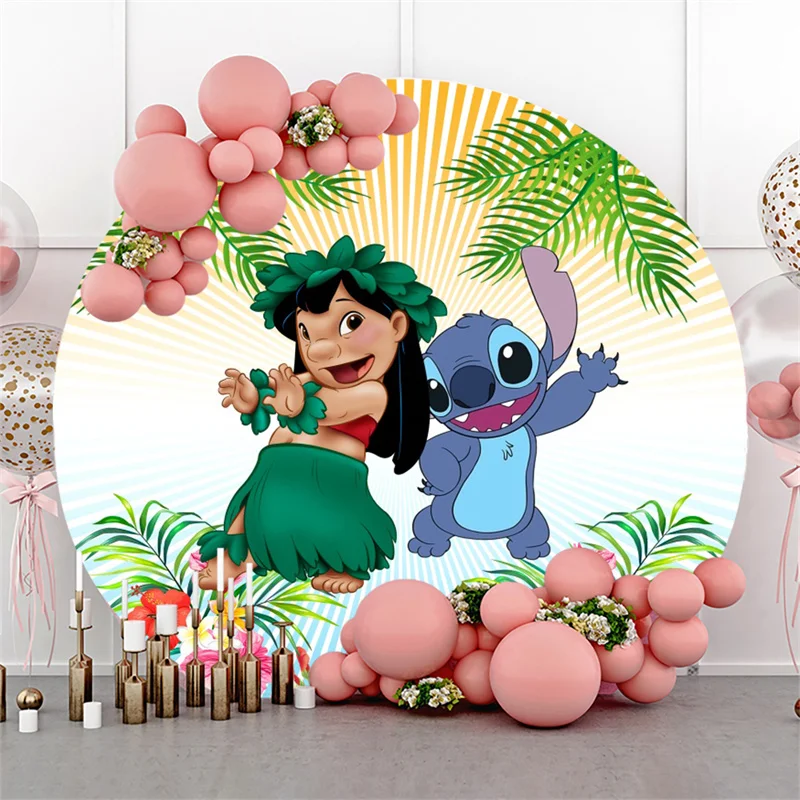 

Disney Round Lilo & Stitch Children's Birthday Decoration Photographic Background Custom Wall Wedding Party Decorations Supplies
