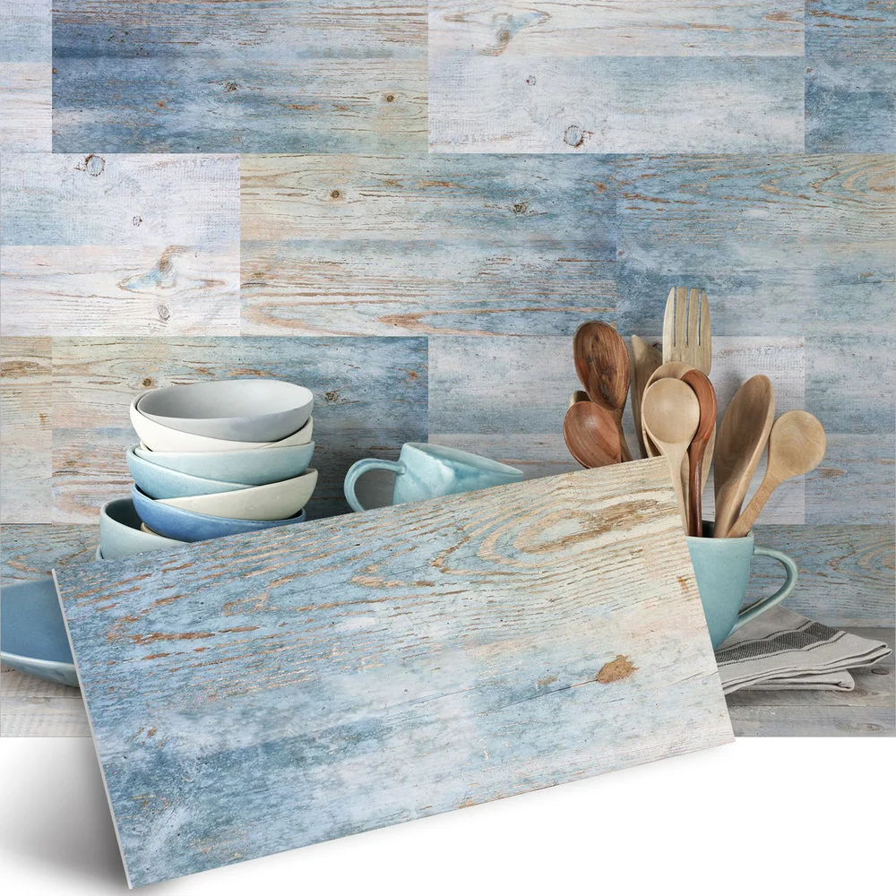 

4/12pcs Mediterranean Retro Nostalgic Wood Grain Wall Stickers Self-Adhesive PVC Wall Tile Sticker for Living Room Kitchen Decor