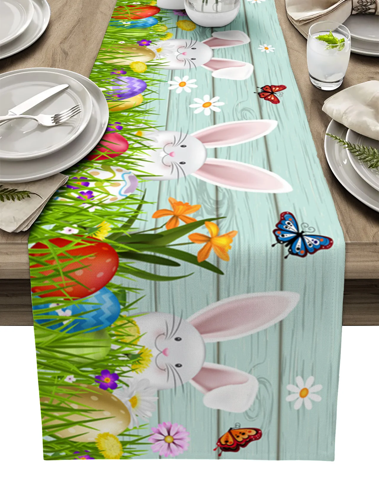 

Пасхальный кролик яйцо цветок утка зеленая настольная дорожка украшение домашний декор обеденный стол украшение стола