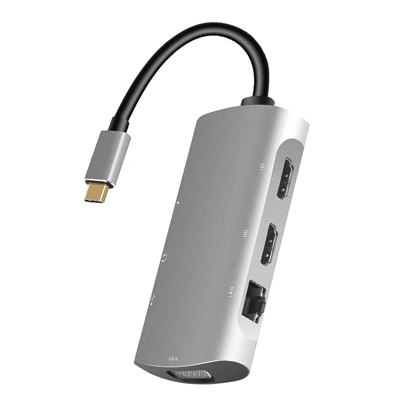 

USB Type C HUB Adapter Multi Screen Docking Station To Dual HDMI-Compatible VGA Laptop Dual Monitors Support Mst Display