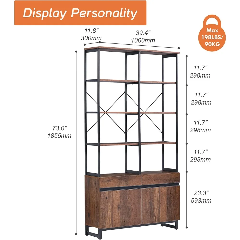 2 шт. книжная полка с шкафом для хранения 73 дюйма