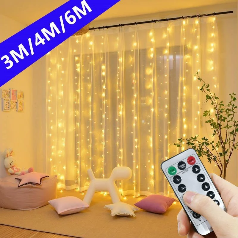 

Curtain Garland LED String Lights Festival Decoration 8 Modes USB Remote Control Holiday Wedding Fairy Lights for Bedroom Home