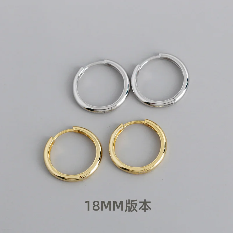 

18mm earrings, versatile, simple and fashionable, smooth circle S925 Sterling Silver Earrings, earrings, earrings and Earrings