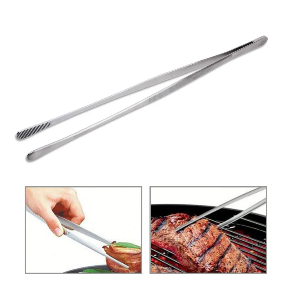 

12inch Tongs Stainless Steel Extra-Long Tweezers Food Clip BBQ Meat Beef Tong with Precision Serrated Tips
