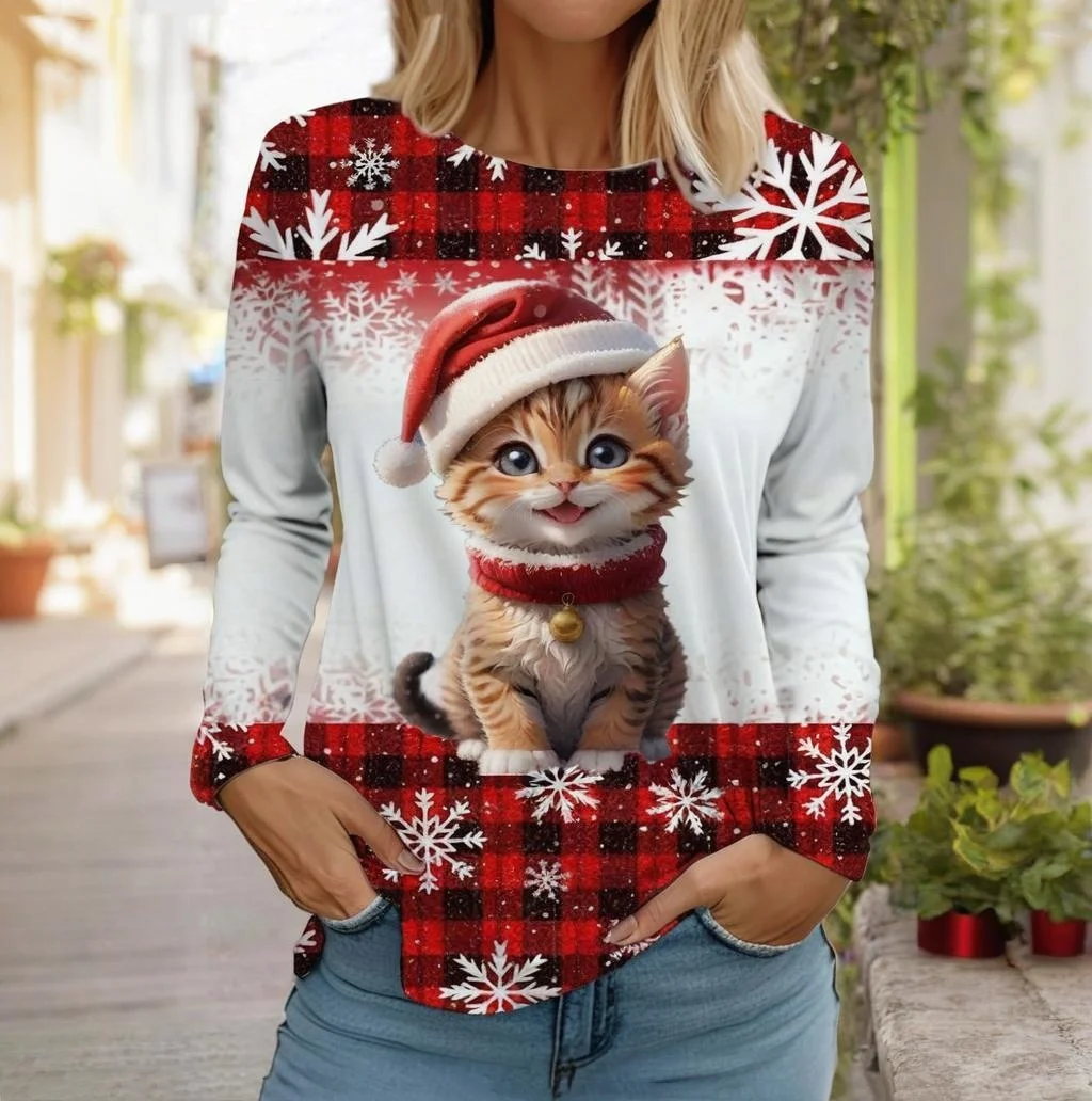 Милая рождественская женская футболка с животным принтом хлопковая модная