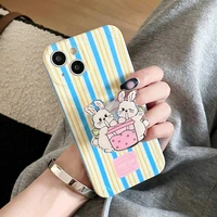 cute milk tea rabbit duck folding stand soft phone case for iphone 11 12 13 pro max x xs xr 7 8 plus full lens protection cover