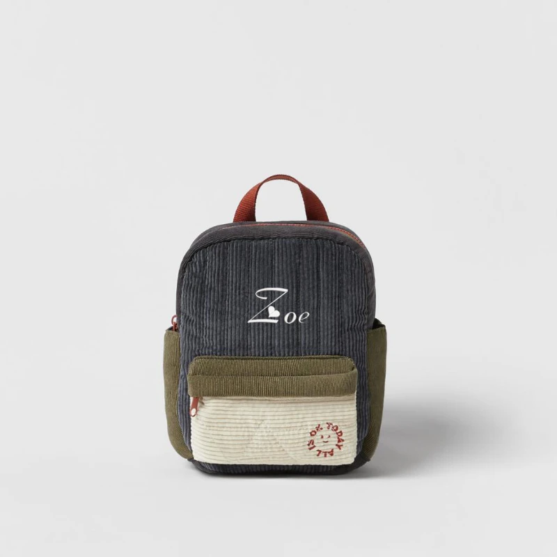 

Custom Name New Embroidered Children's Backpack with Brown Corduroy Stitching and Vintage Men's and Women's Backpacks