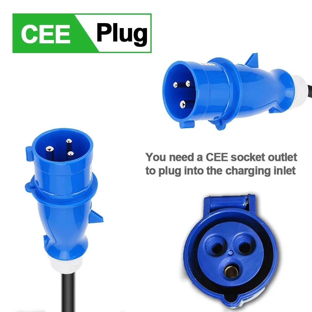 Портативное зарядное устройство Teschev Type2 Кабель 32A 7KW с разъемом CEE EVSE Type1 J1772