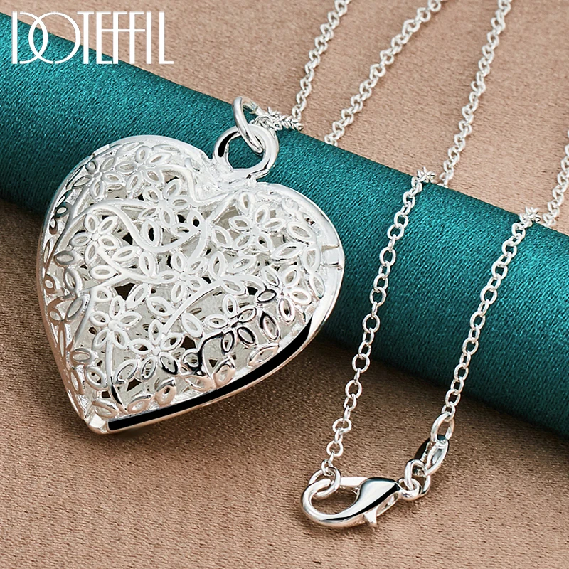 

DOTEFFIL 925 Sterling Silver Carved Heart Pendant 18-30 Inch Snake Chain Necklace For Woman Fashion Wedding Party Charm Jewelry