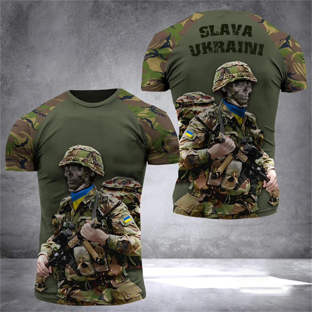 

Men's T-shirt Ukrainian Flag Print Army Pattern Men's Top Vintage Sweatshirt Loose Oversized Shirt Everyday Casual Short Sleeve