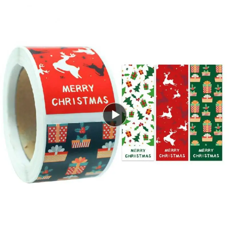 

Stationery Decor Scrapbooks Self Adhesive Christmas Sticker 3x9cm Gift Box Sealing 1 Roll Paper Sticker Santa Claus Sticker Diy