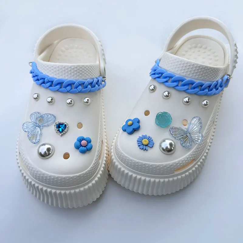 Klein Blue Butterfly Daisy Flowers Rhinestone Shoes Charms Pack Vintage DIY Shoes Clogs Decoration Luxury New Design Jewelry