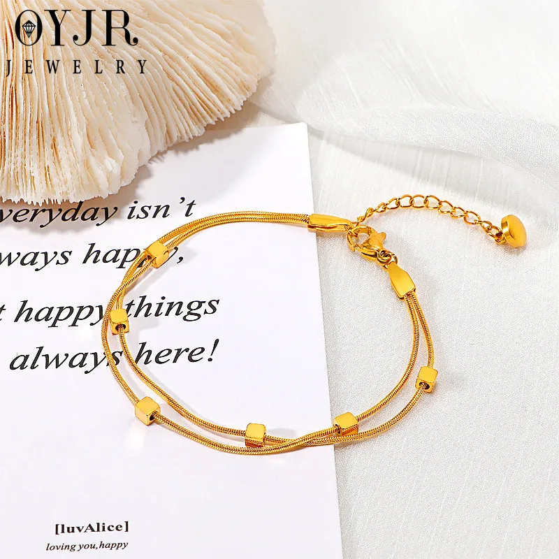 OYJR Double Layer Square Bracelet for Women Girls Snake Chain Stainless Steel Wristlet 팔찌 Jewelry Accessories Christmas Gift