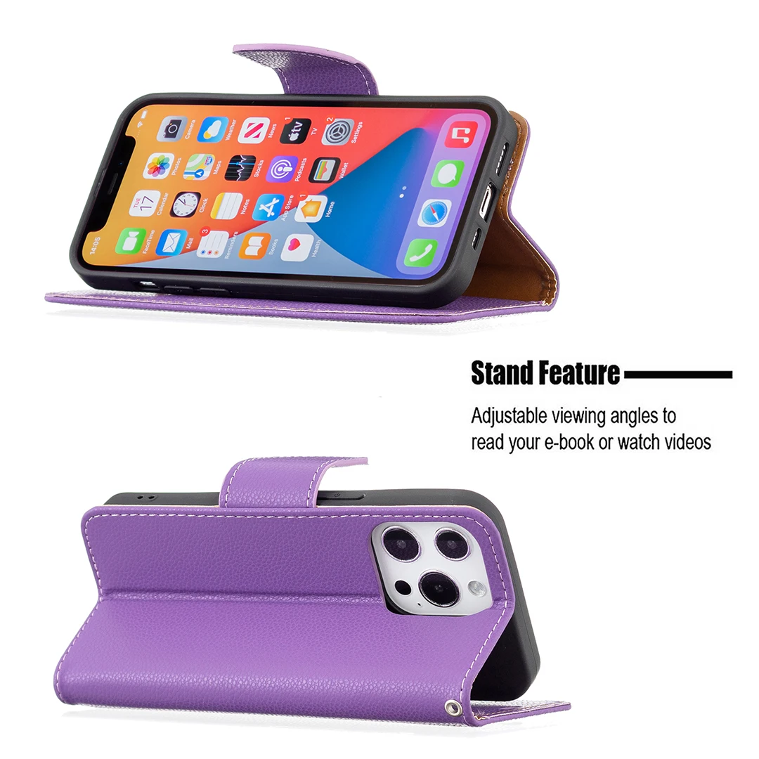 Чехол с откидной ножкой для Apple iPhone 16 Pro Max 15 Plus чехол ProMax узором Личи кожаный