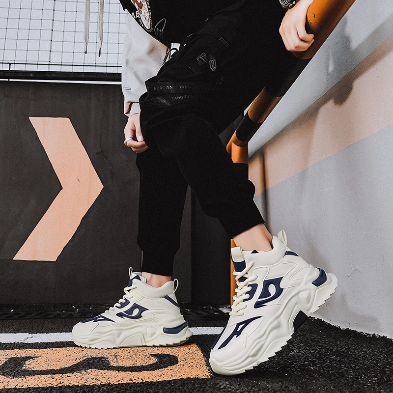 Мужские высокие модные кожаные кроссовки трендовая распродажа удобная мужская