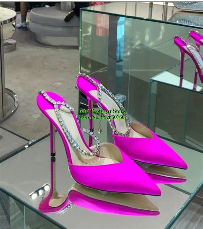 2022รองเท้าแฟชั่นผู้หญิงใหม่ Rhinestone สีชมพู Suede Pointed Toe Stiletto ปั๊มส้นสูงสวย Handmade Order ขนาด34-42