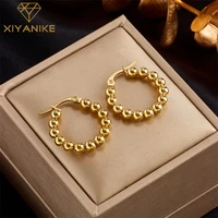 xiyanike 316l stainless steel womens earrings rust proof round beads shape women earrings gold silver color female jewelry