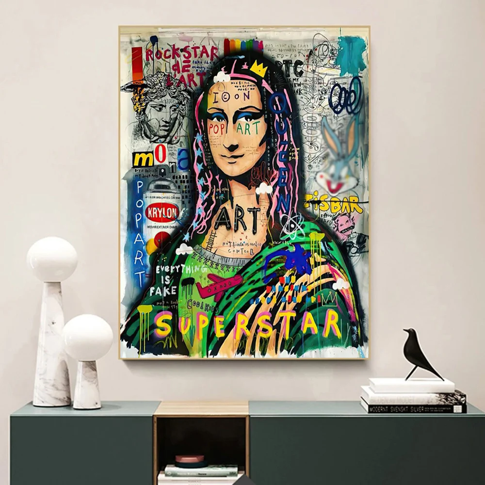 Настенный художественный постер с граффити жемчужной дамской Моной Лизой