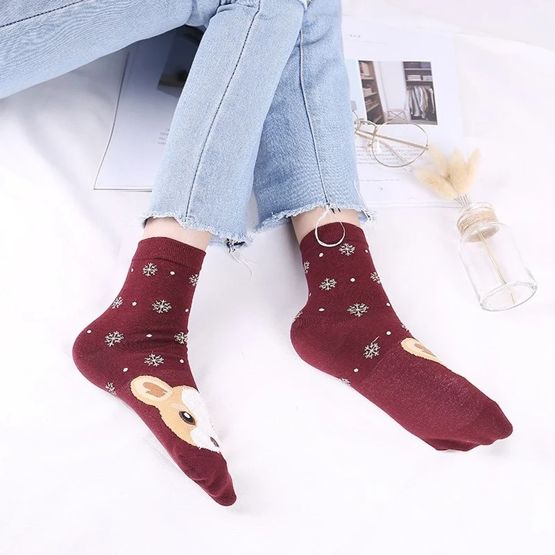 5 Pairs Hot Sales Colorful Harajuku Korean Kawaii Cute Women Cotton Socks Cartoon Dog Girl Casual Socks