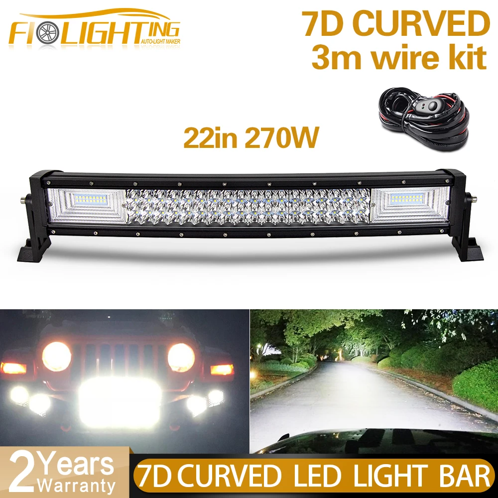 

Изогнутая светодиодсветильник панель FI Light ing, 22 дюйма, 270 Вт, 7D, комбинированная панель рабочего освещения, проволочный комплект для вождени...