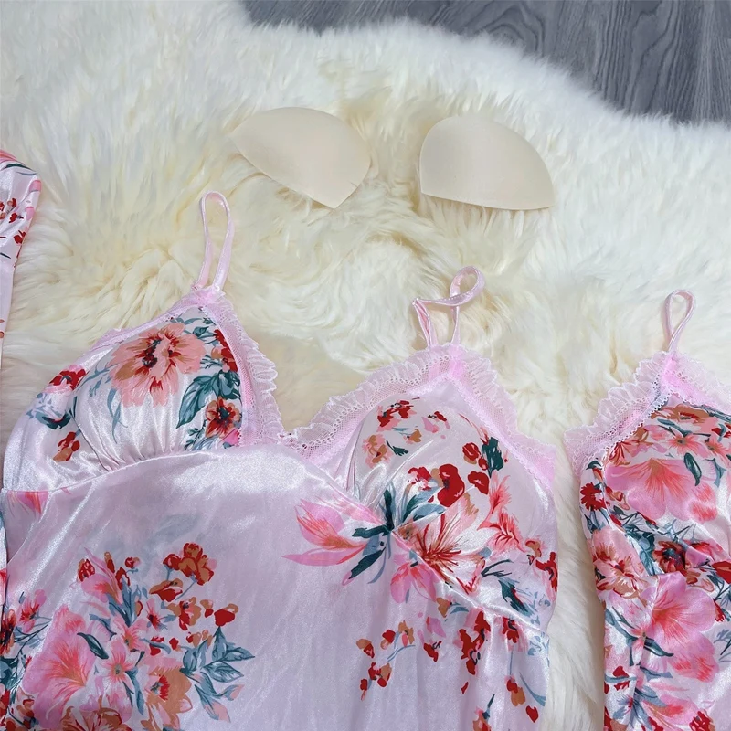 4 шт. шелковые атласные ночные рубашки на тонких бретельках