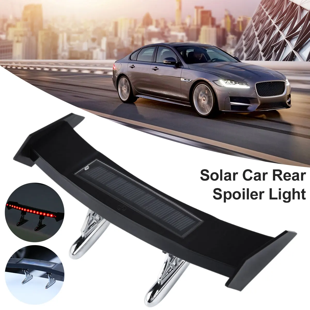

Solar Car Rear Spoiler Light 3W Universal LED Flashing Warning Light Waterproof Night Warning Light Adjustable Car Trunk Tail