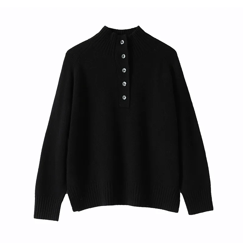Свободный свитер из овечьей шерсти с вырезом на пуговицах реглан зимний джемпер