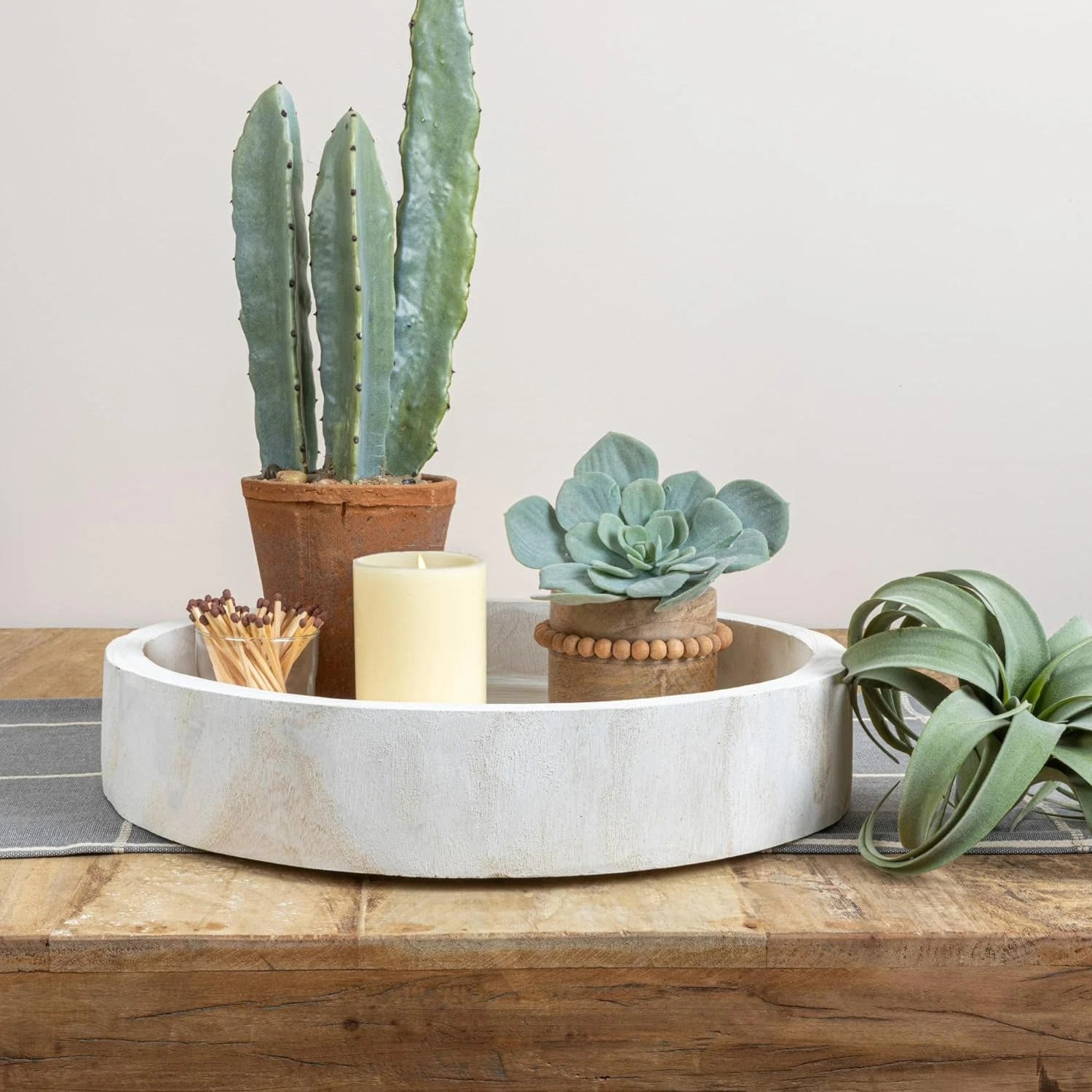 Exquisite Rustic Farmhouse Style Hand-Carved Whitewashed Paulownia Wood Tray - Beautiful Unique Artisan Crafted Serving Platter