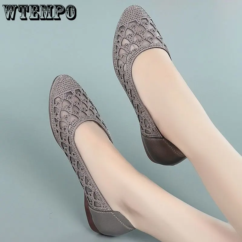 WTEMPO Summer Pointed Toe Women Shoes Fashion Light Weight Mesh Breathable Hollow Out Flat Shoes Lady Shoes Zapatos Wholesale