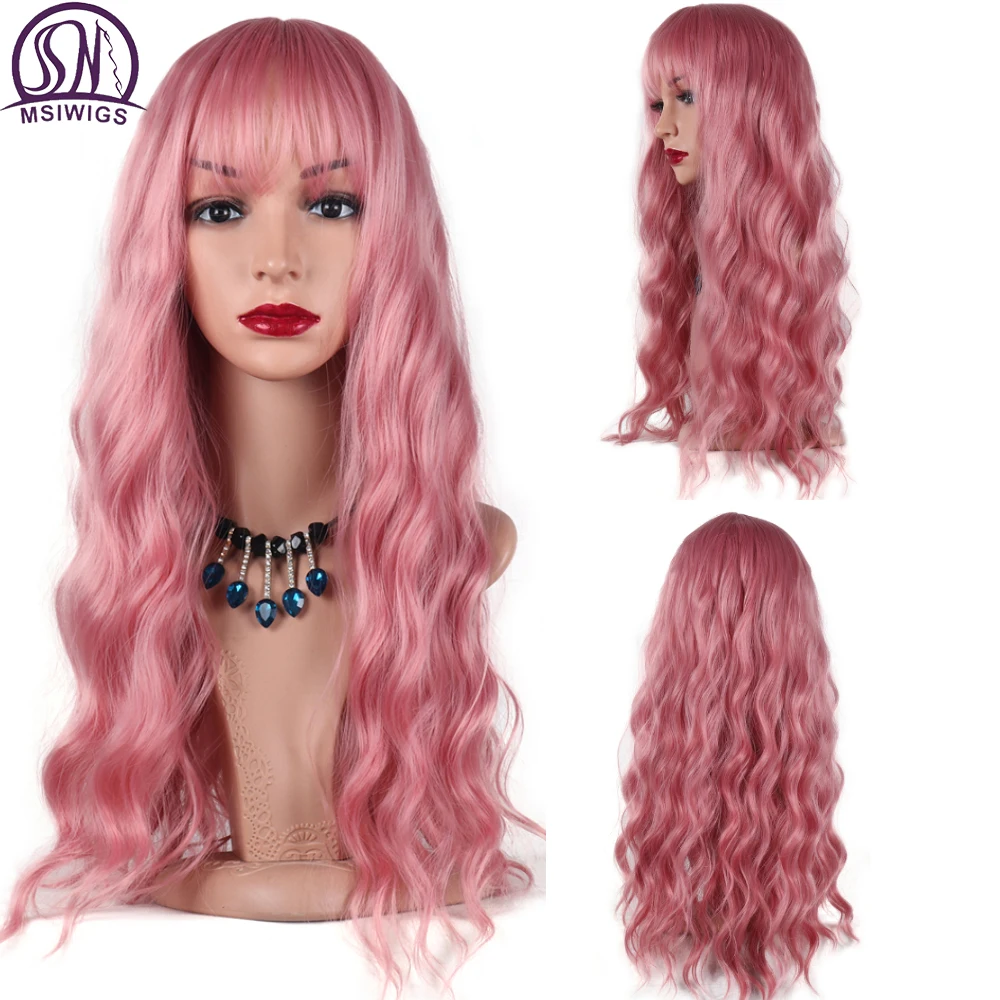 MSIWIGS длинные смешанные фиолетовые Женские синтетические парики с челкой