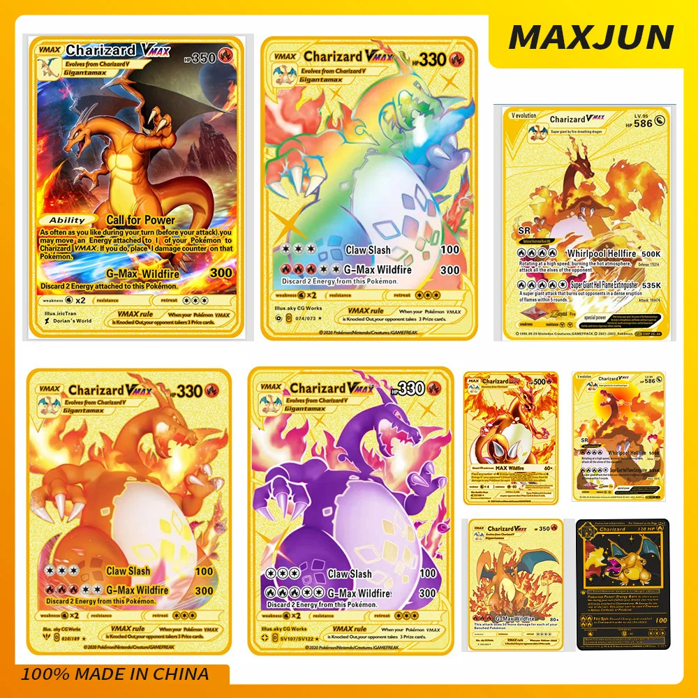 

Pokemon Full Charizard Stainless Steel Metal Card 27 Styles Game Anime GX Vmax Collection Cards Toys for Children Christmas Gift
