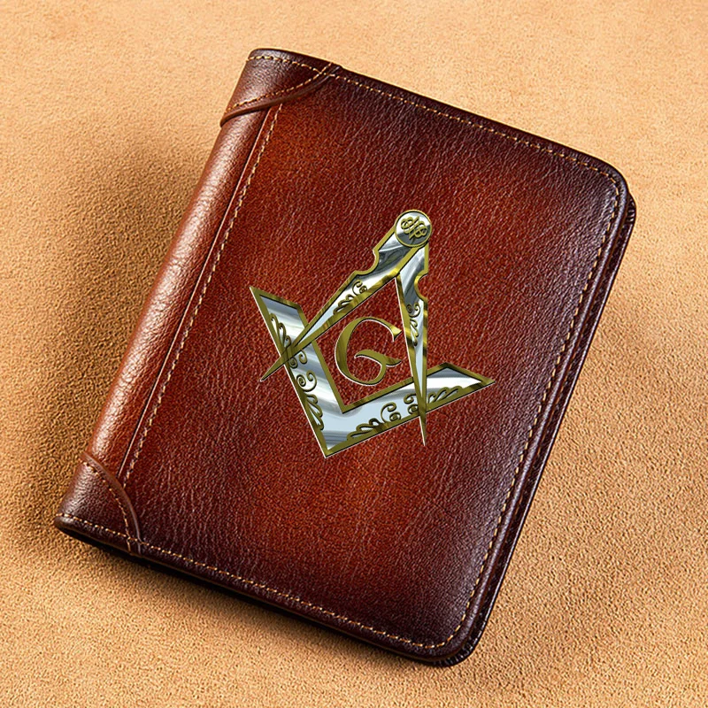 High Quality Genuine Leather Wallet New Arrivals Freemasonry Logo Printing Standard Purse BK081