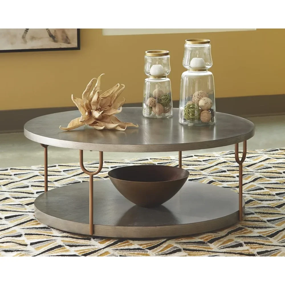 

Ranoka Contemporary Round 42" Coffee Table, Metallic & Goldtone Finish