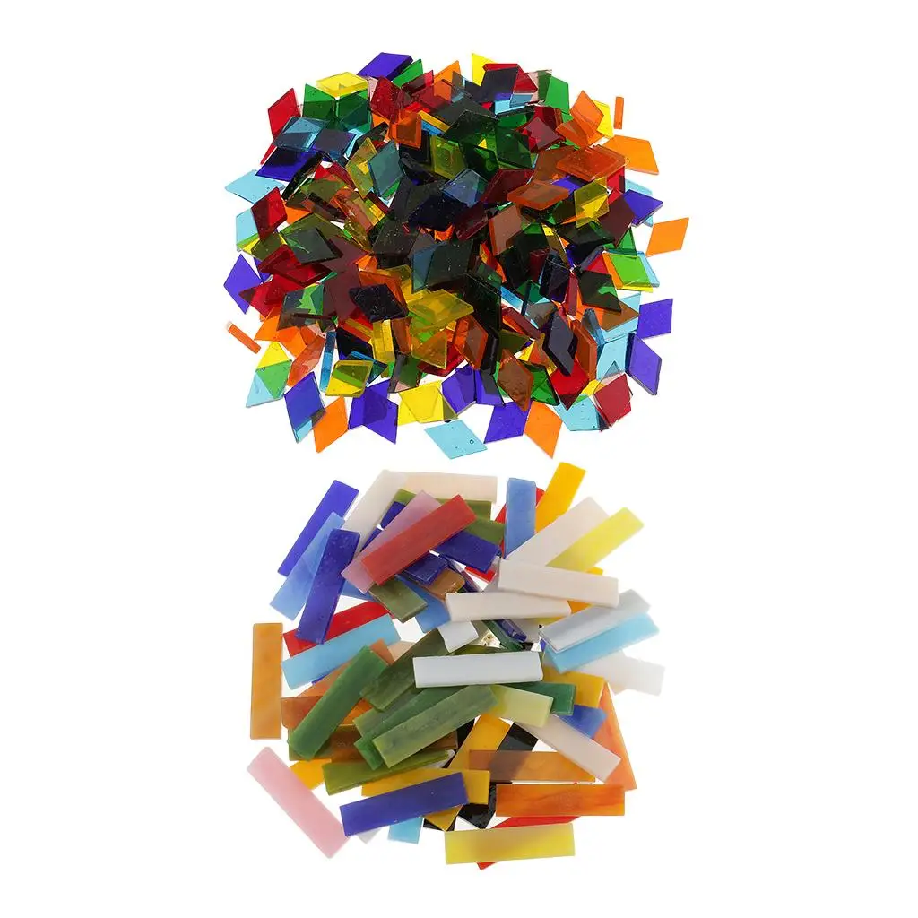 320 Pieces Rectangle and Rhombus ShapeS Glass Mosaic Tiles Tessera for Art Multi Colors Mixed 10x40mm 11mm