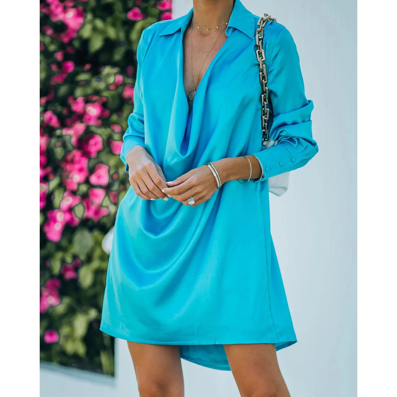 New Sexy Holiday Dress Women V Neck Long Sleeve Mini Dresses For Women Elegant Loose Beach Party Short Dress