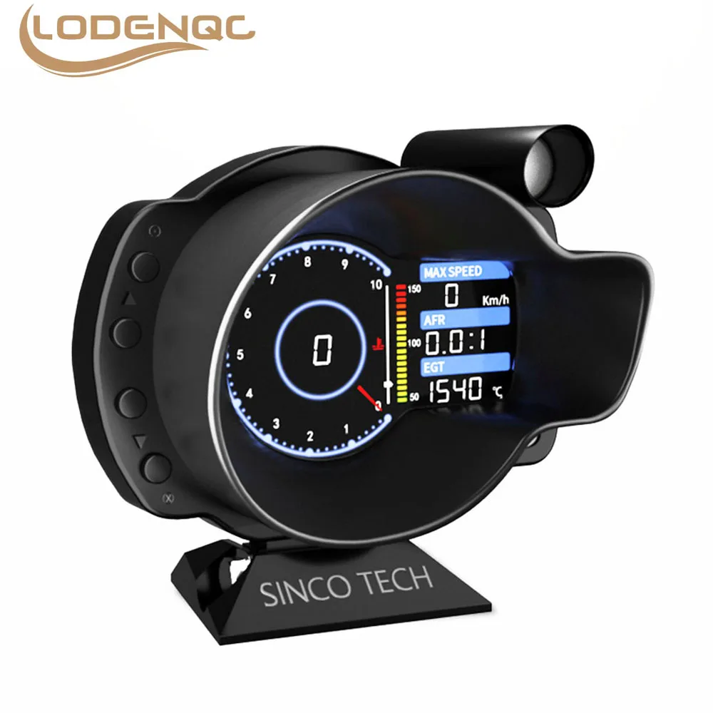 

Lodenqc OBD2 Head Up Display Car Digital Boost Gauge Voltage Speed RPM Water Oil Temp EGT AFR Car Meter Dashboard Alarm DO916