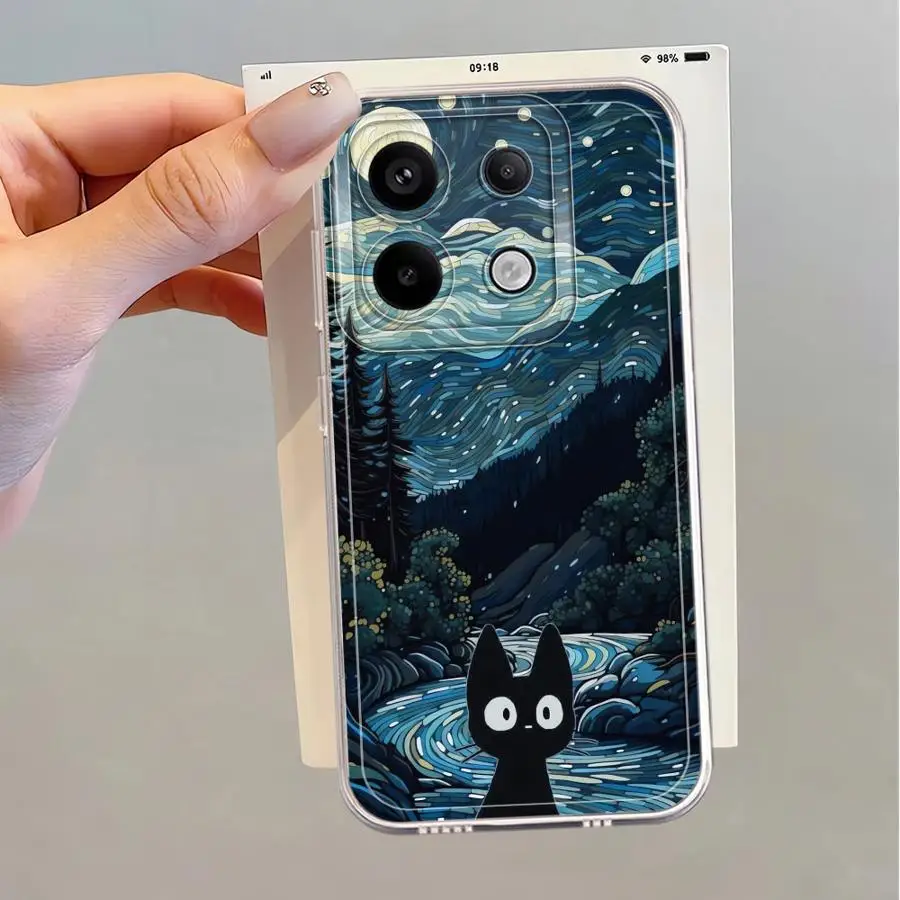Фото Чехол для Xiaomi Redmi Note 14 Pro Plus 11 9 10 A4 11S 13C 12S 10S Note 13 14C 12, мягкий чехол для телефона, Ван Гог, Звездная ночь, Кот №2