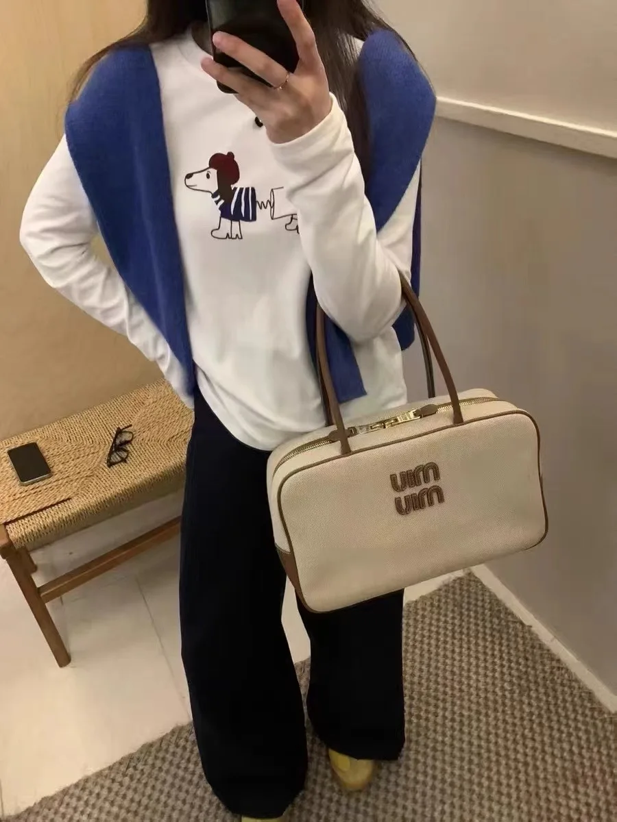 Утолщенная рубашка с круглым вырезом и длинными рукавами рисунком щенка женская