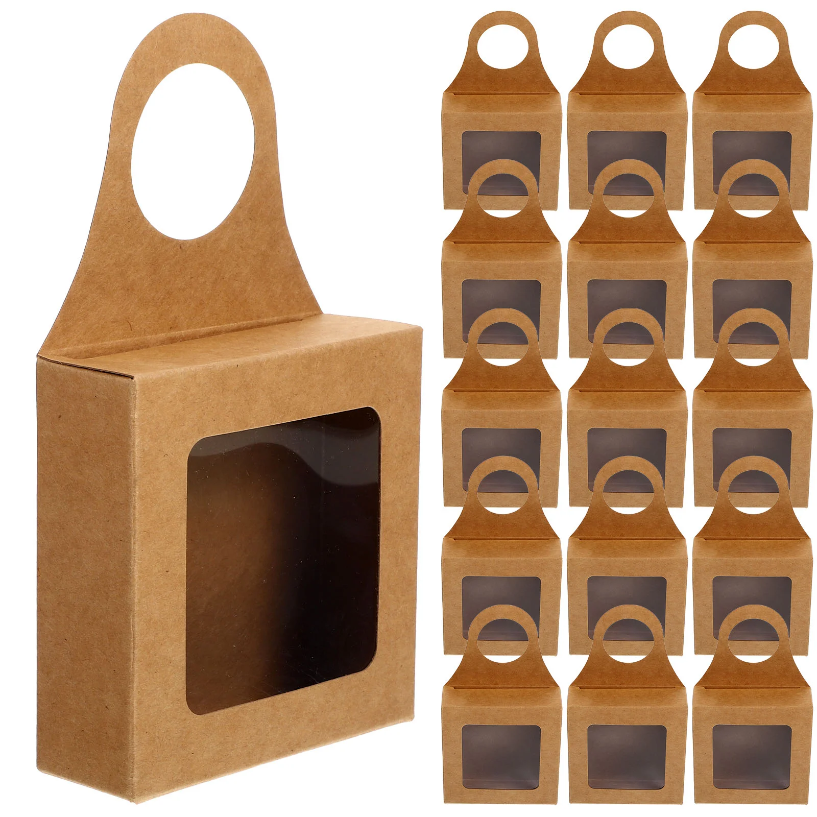 

20pcs Kraft Paper Box With Clear Window Versatile Candy Box Jewelry Storage Boxwine Bottle Hanging Box